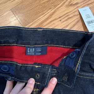Gap baby. Toddler blue jeans with cozy red fleece lining. Adjustable waist.